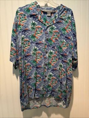 Vintage Men's Blue Pineapple Connection Print Short-Sleeve Button-Up Shirt Sz XL